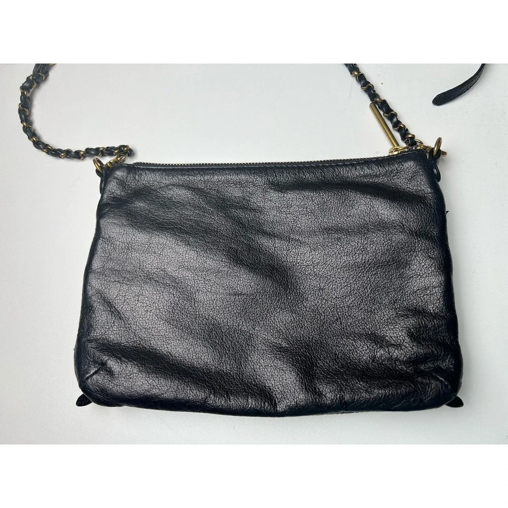 Black Leather Crossbody Purse Elliott Lucca Messina Bag Gold Accents